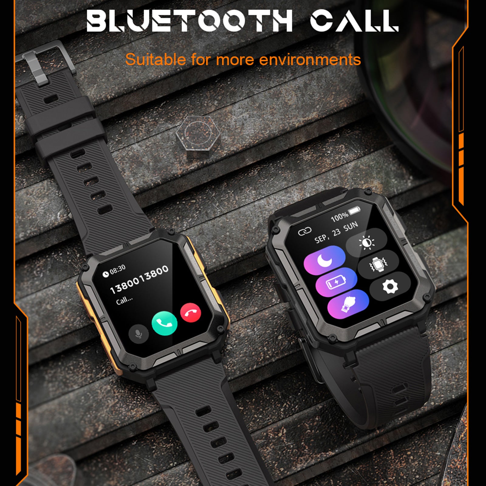 1.83" Tactical Smartwatch, 123 Sports Modes, IP68 Waterproof Smart Watch with Compass, Health Monitor