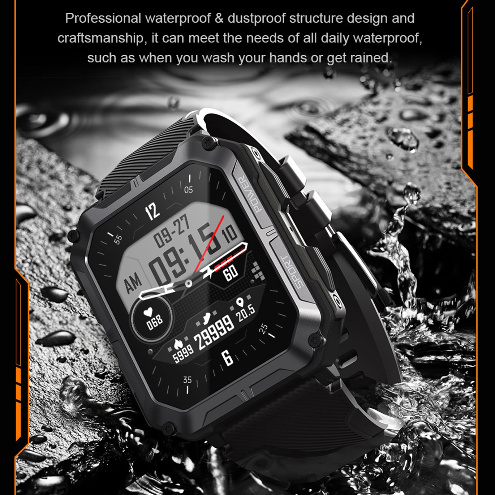 1.83" Tactical Smartwatch, 123 Sports Modes, IP68 Waterproof Smart Watch with Compass, Health Monitor