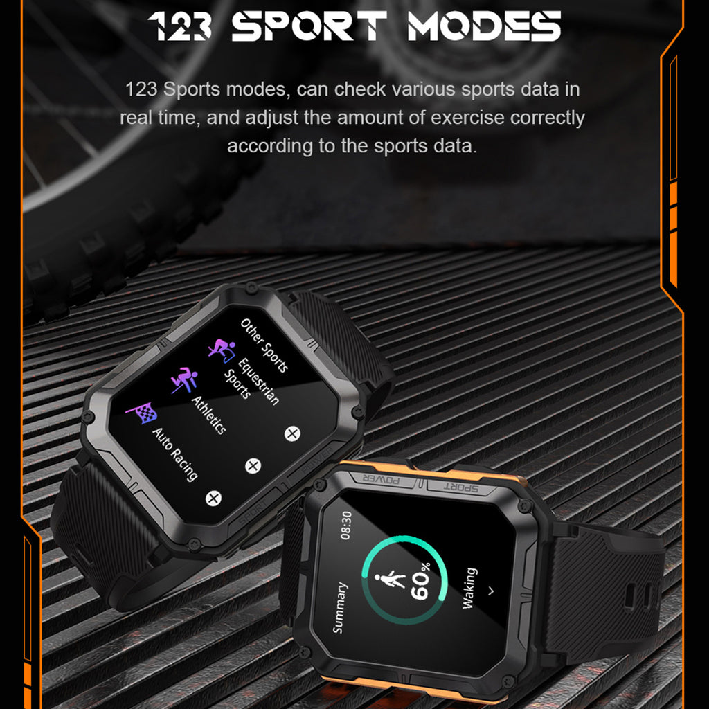 1.83" Tactical Smartwatch, 123 Sports Modes, IP68 Waterproof Smart Watch with Compass, Health Monitor