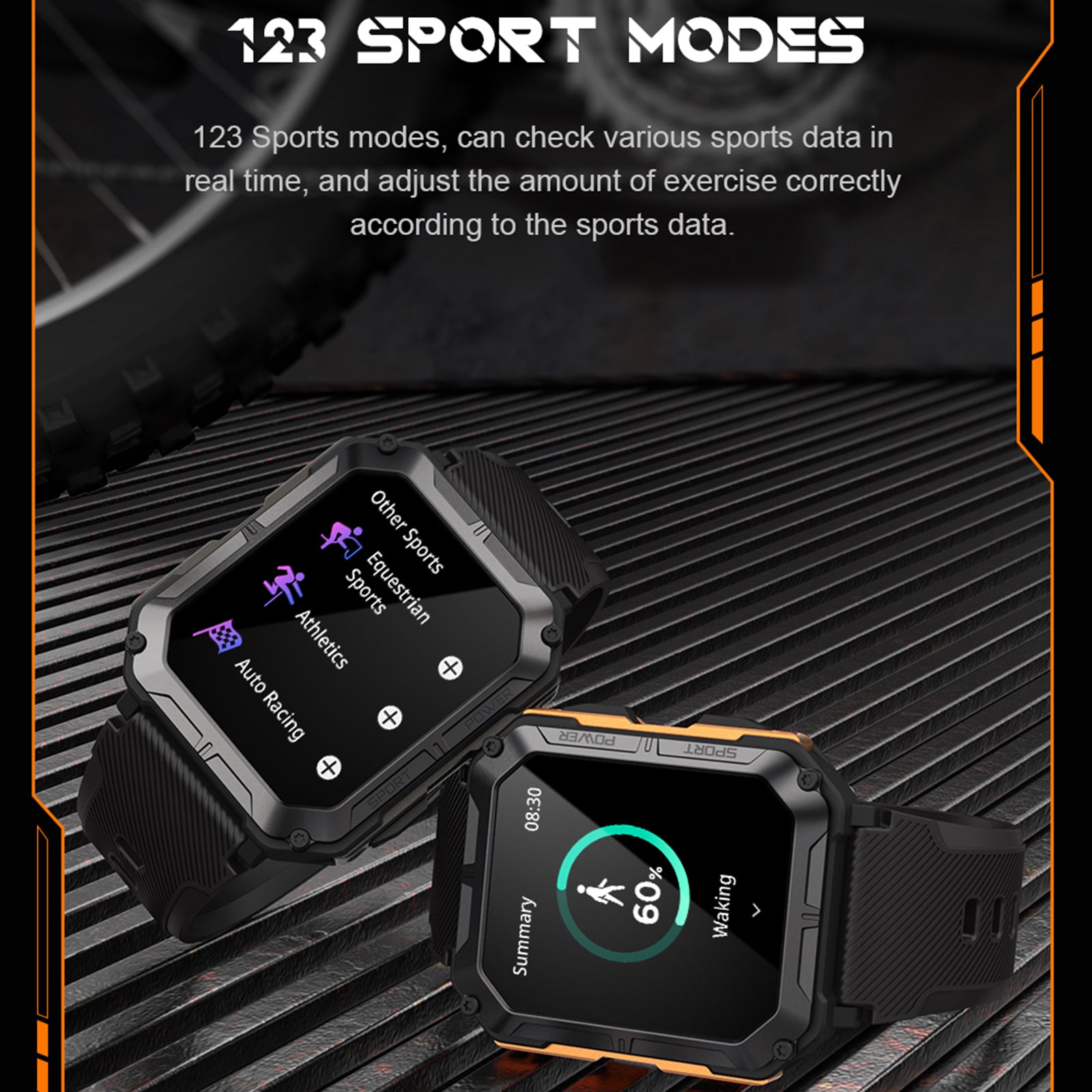1.83" Tactical Smartwatch, 123 Sports Modes, IP68 Waterproof Smart Watch with Compass, Health Monitor