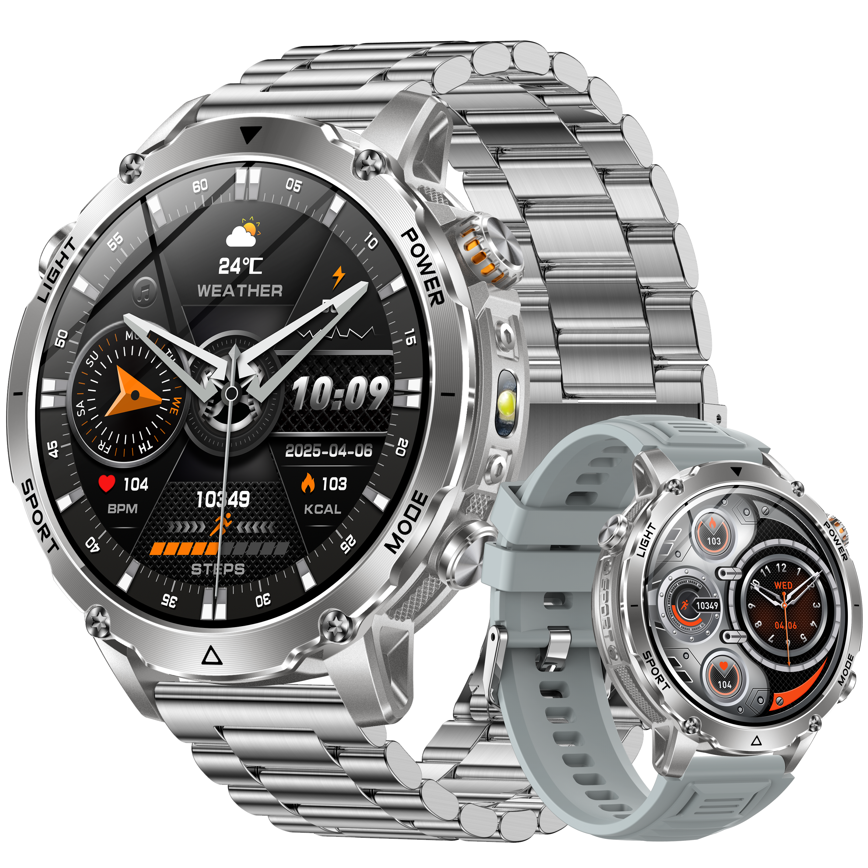 1.7" Men's Sports Smartwatch with 1400mAh Battery IP68 Waterproof LED Flashlight BT Call