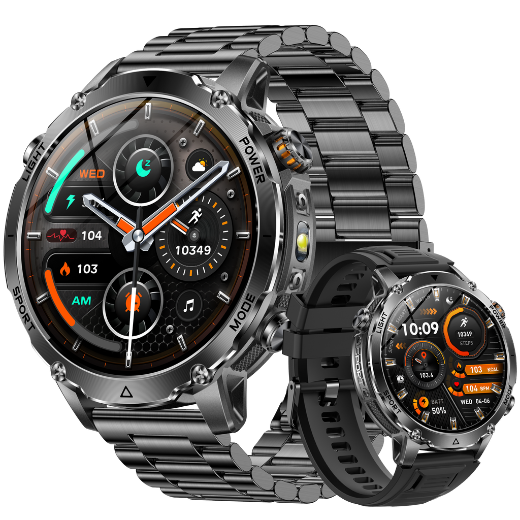 1.7" Men's Sports Smartwatch with 1400mAh Battery IP68 Waterproof LED Flashlight BT Call
