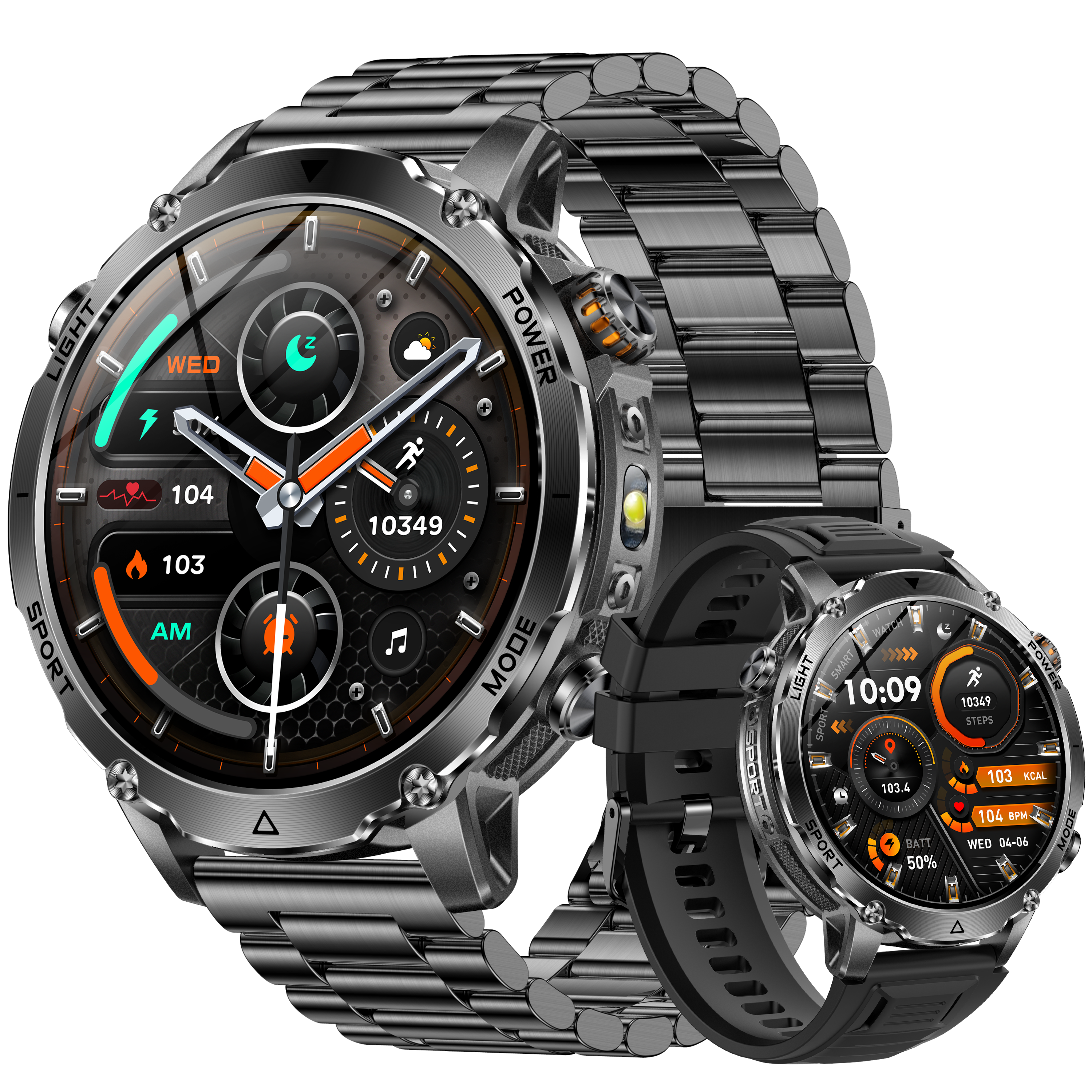 1.7" Men's Sports Smartwatch with 1400mAh Battery IP68 Waterproof LED Flashlight BT Call