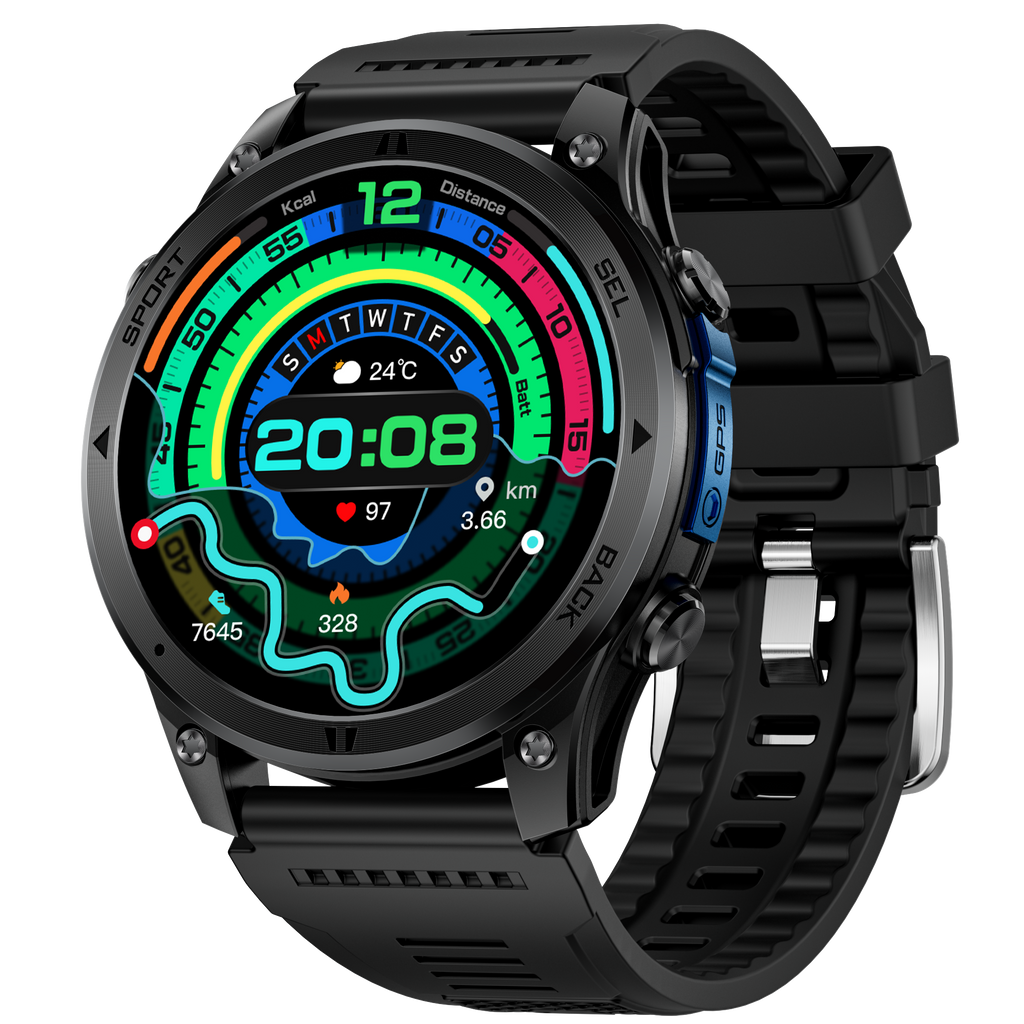 Men's Sports Smartwatch with GPS Bluetooth Calling, Heart rate, Blood Oxygen Compass Fitness Tracker