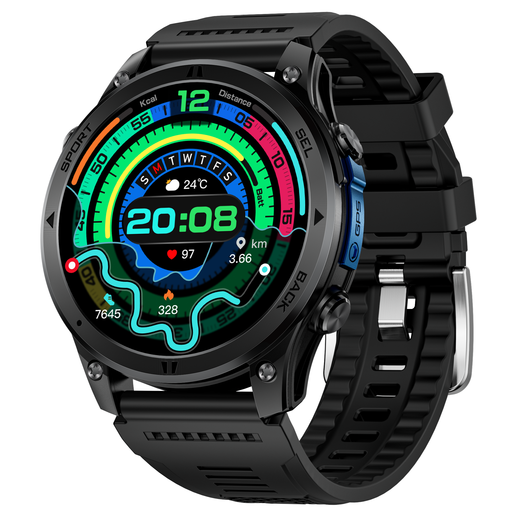 Men's Sports Smartwatch with GPS Bluetooth Calling, Heart rate, Blood Oxygen Compass Fitness Tracker