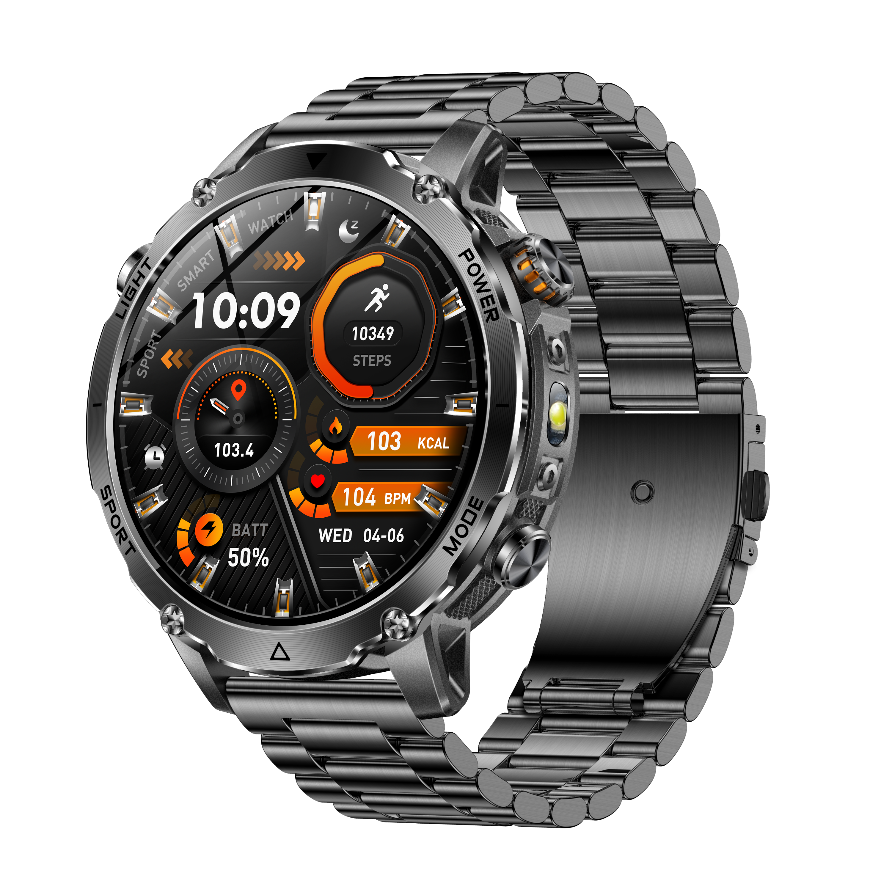 1.7" Men's Sports Smartwatch with 1400mAh Battery IP68 Waterproof LED Flashlight BT Call