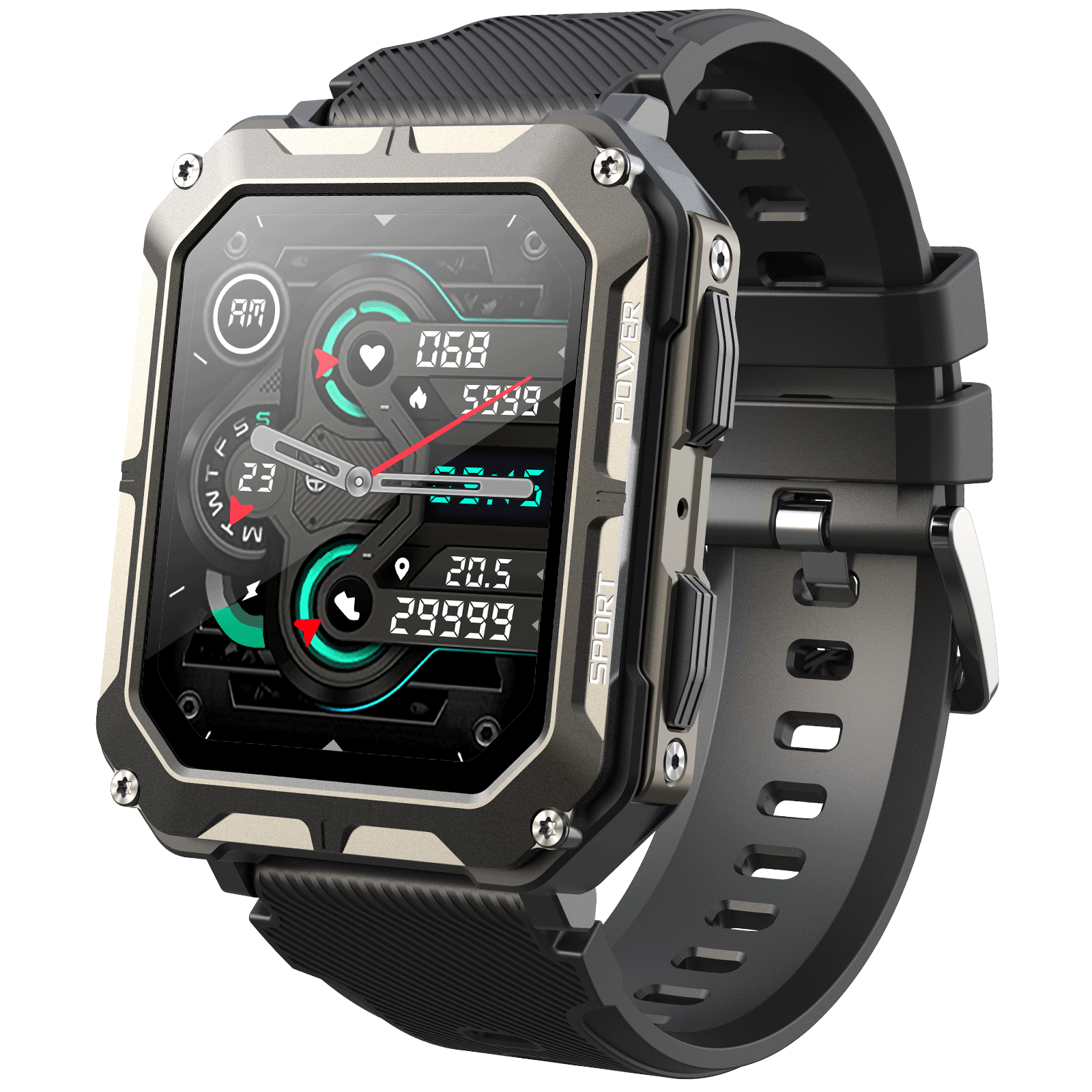 1.83" Tactical Smartwatch, 123 Sports Modes, IP68 Waterproof Smart Watch with Compass, Health Monitor