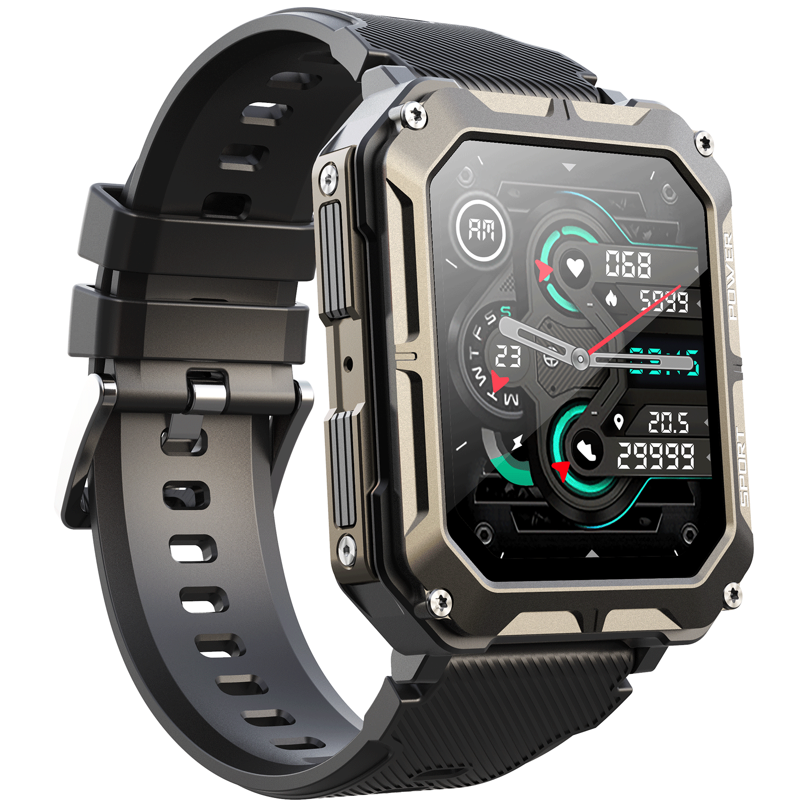 1.83" Tactical Smartwatch, 123 Sports Modes, IP68 Waterproof Smart Watch with Compass, Health Monitor