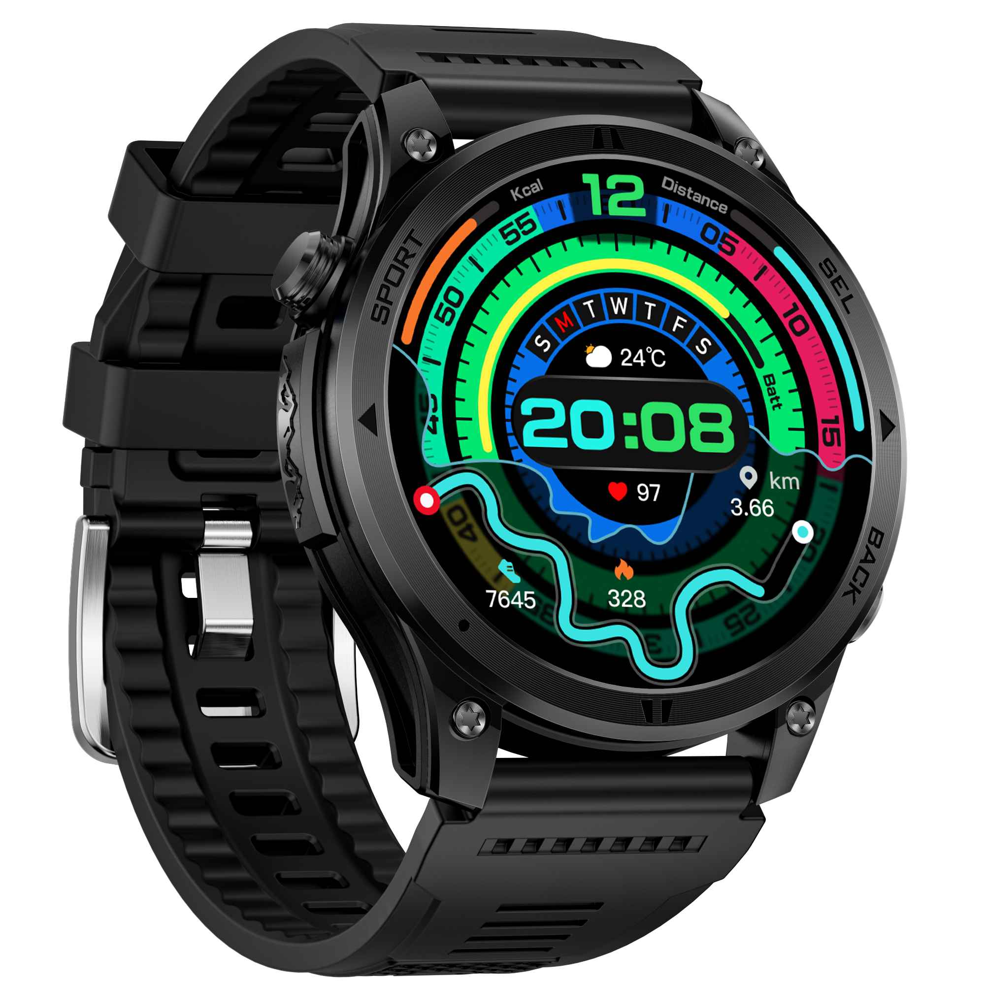 Men's Sports Smartwatch with GPS Bluetooth Calling, Heart rate, Blood Oxygen Compass Fitness Tracker
