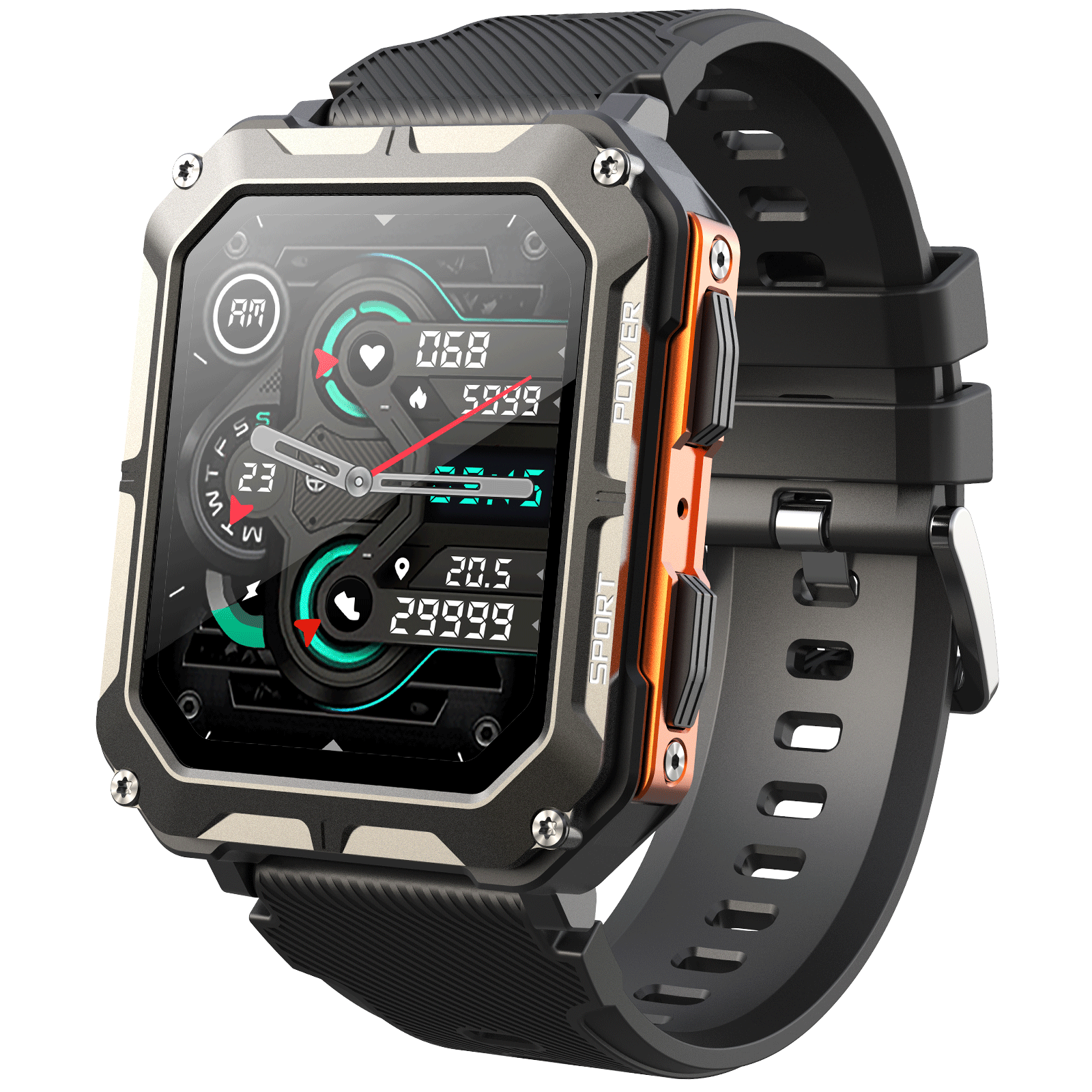 1.83" Tactical Smartwatch, 123 Sports Modes, IP68 Waterproof Smart Watch with Compass, Health Monitor