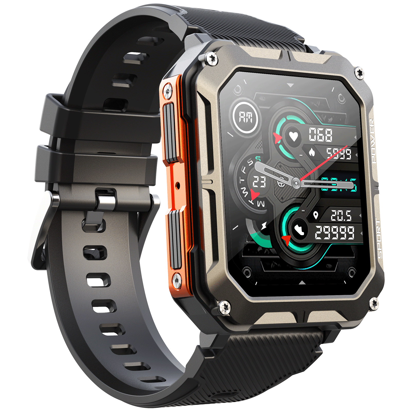 1.83" Tactical Smartwatch, 123 Sports Modes, IP68 Waterproof Smart Watch with Compass, Health Monitor